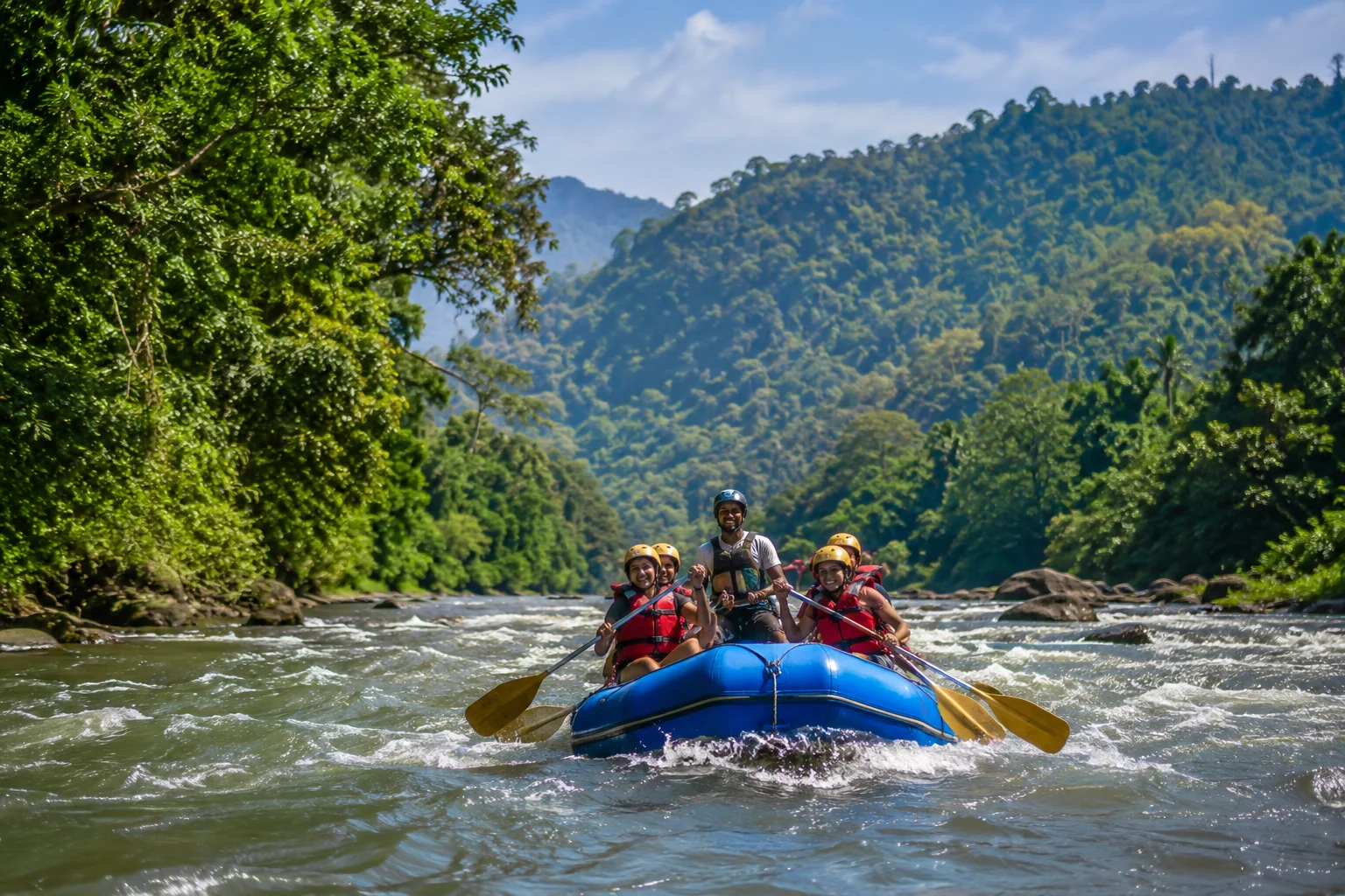 Travellers white-water rafting on the Kelani River in Kitulgala
