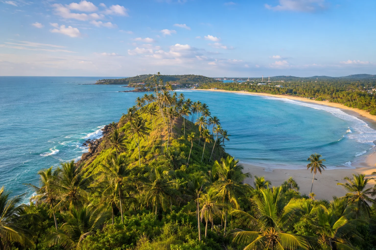 Palm-covered Coconut Tree Hill overlooking Mirissa Beach