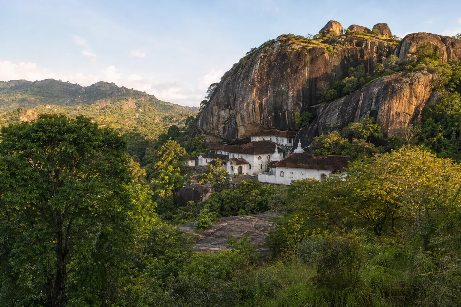 The historic Aluvihare Rock Temple nestled among the scenic hills of Matale.